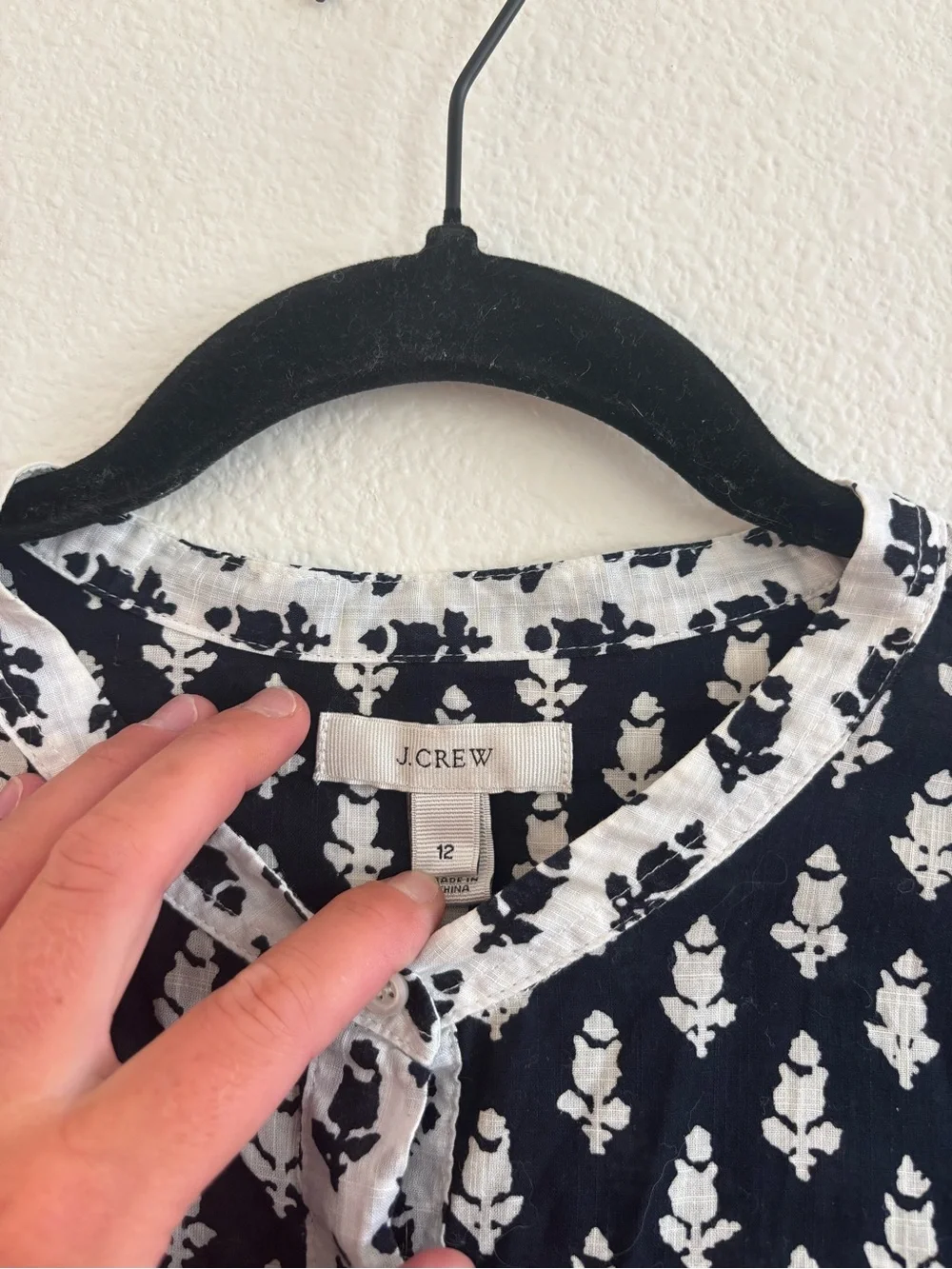 J.Crew black and white floral cotton blouse size 12